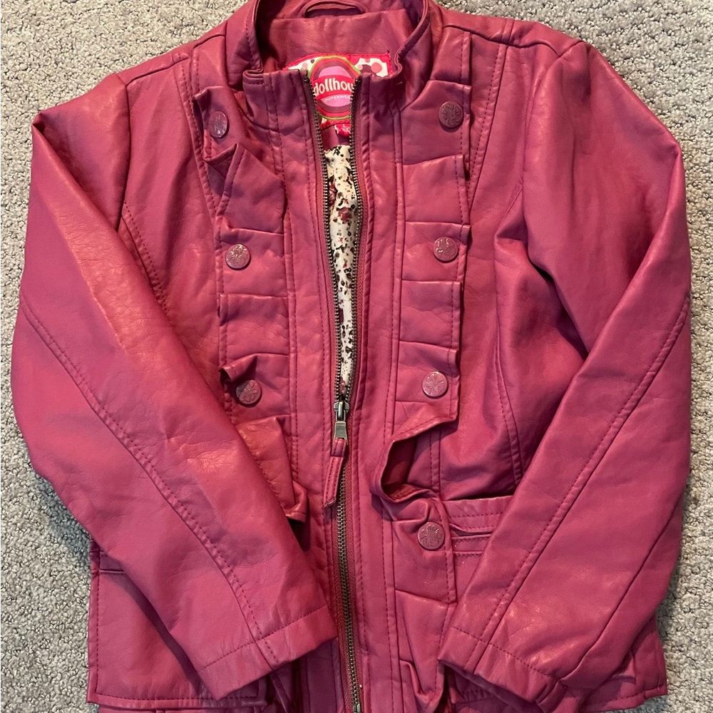 Girls pink leather jacket size 6x